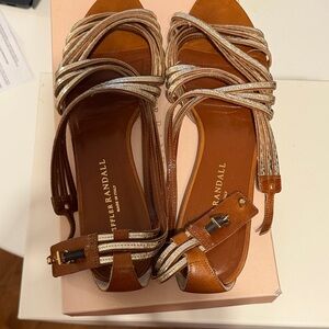 Loeffler Randall Brown Leather Sandals with Metallic Strappy Accents